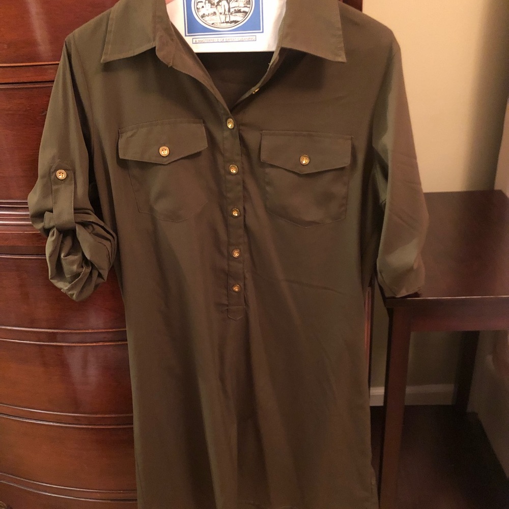 Olive green shirt dress